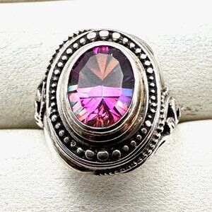 Sarda 925 Sterling Silver Pink Gesmtone Ring Size 7.25  Weight 7 Grams